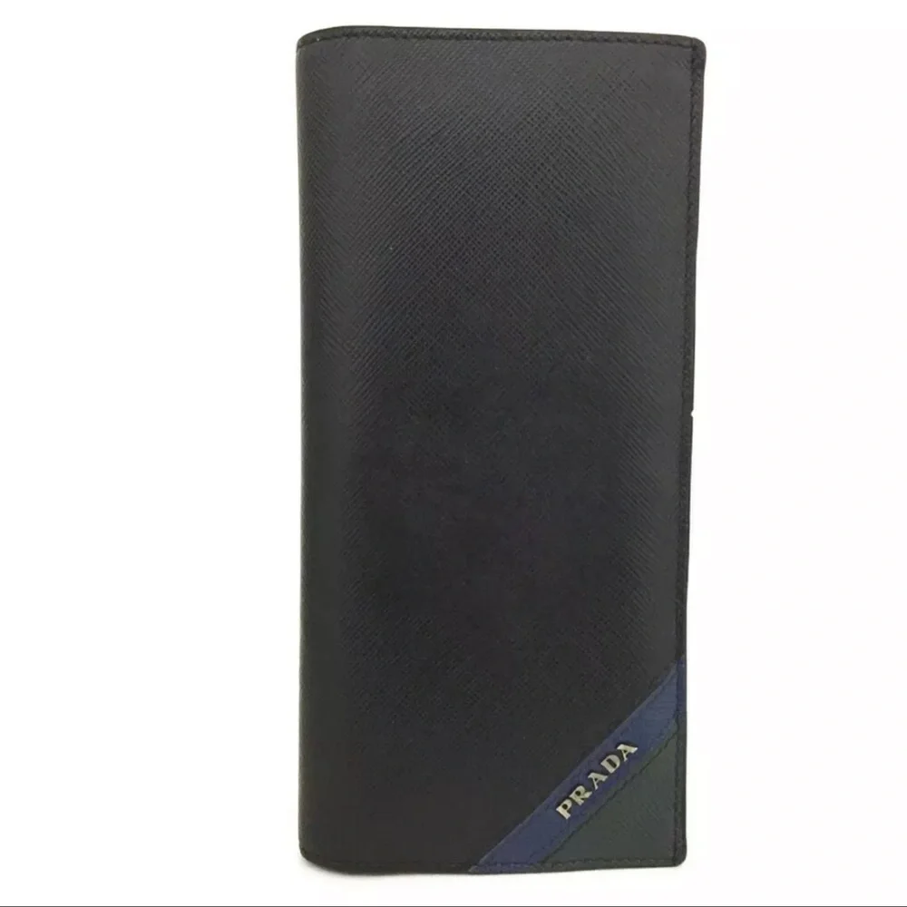 SOLD 6/29/22 PRADA Check Book/Long Wallet Saffiano Leather Bifold Wallet - Picture 1 of 8